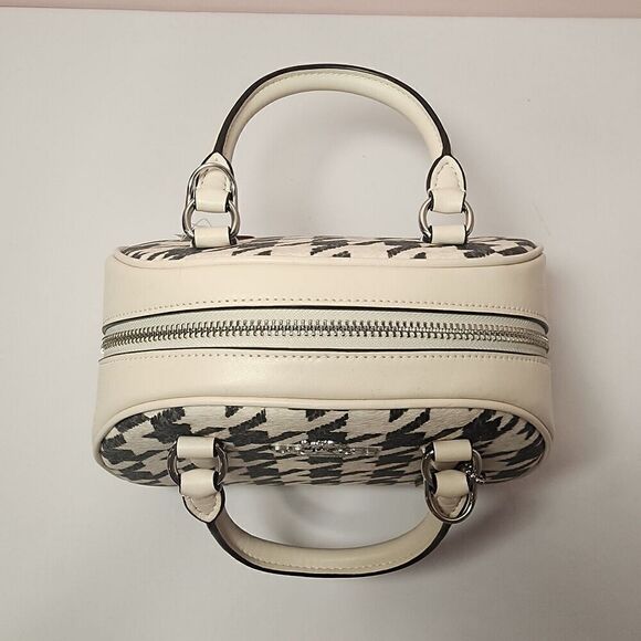 NWT COACH CJ626 SYDNEY SATCHEL HOUNDSTOOTH PRINT BAG CROSSBODY Cream - Picture 7 of 8